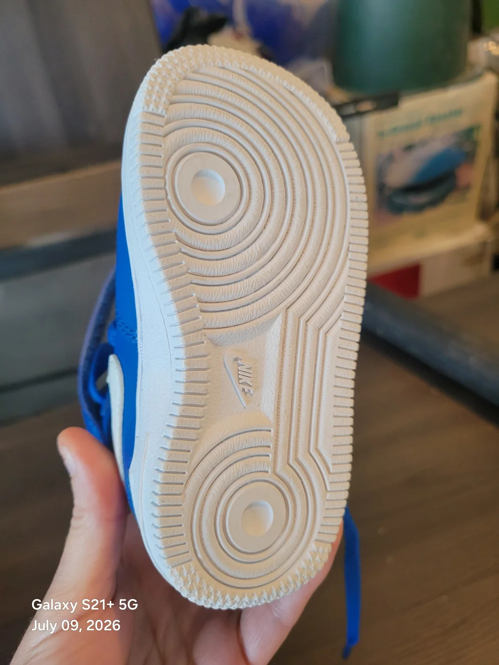 Nike Kids Blue and White Low-Top Sneakers with Gold Accents